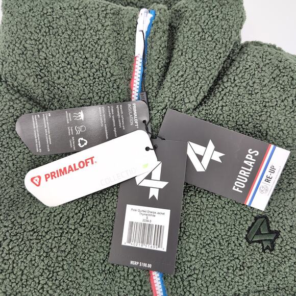 Fourlaps Polar Quilted Reversible Unisex Thyme/White Sherpa Jacket - Size S -NWT - Picture 6 of 15